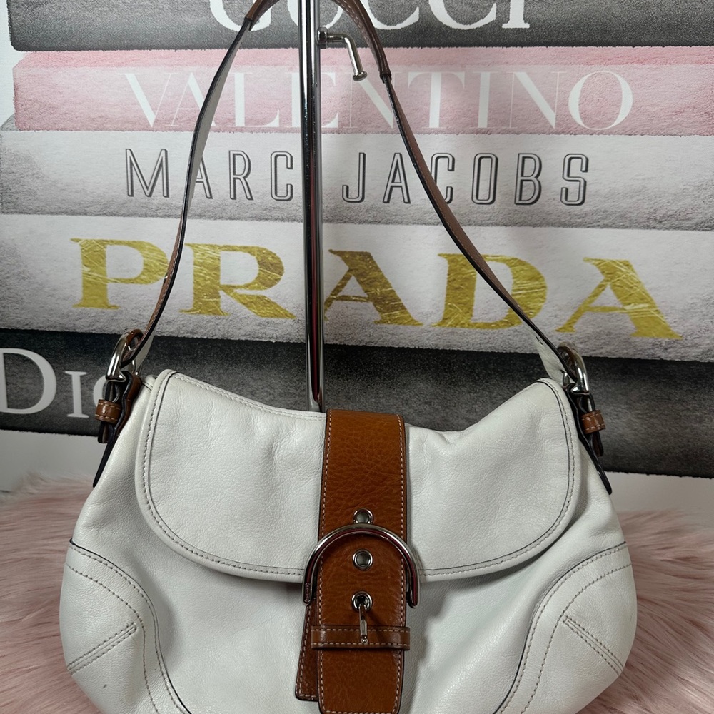 Coach SoHo White leather and saddle Tan Hobo Bah